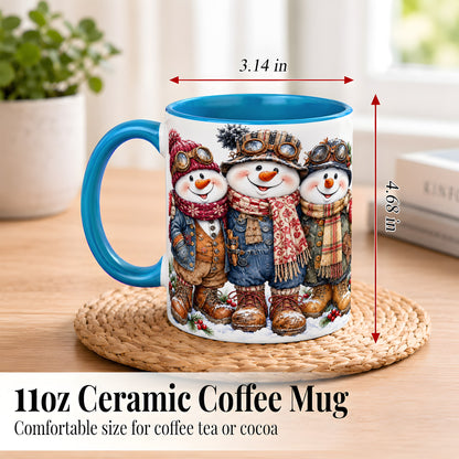 #pl[11oz|Blue] Steampunk Snowman Coffee Mug, Winter Friends Mug, Ceramic Cup