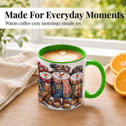 #pl[11oz|Green] Steampunk Snowman Coffee Mug, Winter Friends Mug, Ceramic Cup