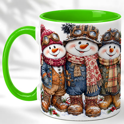 #pl[11oz|Green] Steampunk Snowman Coffee Mug, Winter Friends Mug, Ceramic Cup