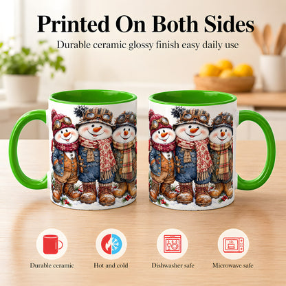 #pl[11oz|Green] Steampunk Snowman Coffee Mug, Winter Friends Mug, Ceramic Cup