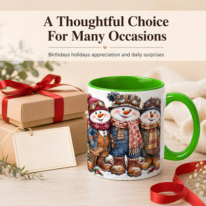 #pl[11oz|Green] Steampunk Snowman Coffee Mug, Winter Friends Mug, Ceramic Cup