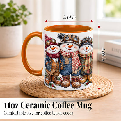 #pl[11oz|Orange] Steampunk Snowman Coffee Mug, Winter Friends Mug, Ceramic Cup