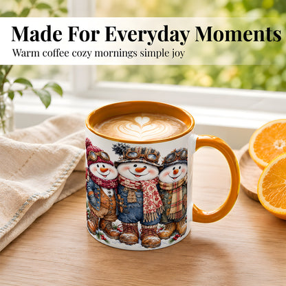 #pl[11oz|Orange] Steampunk Snowman Coffee Mug, Winter Friends Mug, Ceramic Cup