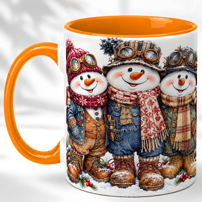#pl[11oz|Orange] Steampunk Snowman Coffee Mug, Winter Friends Mug, Ceramic Cup