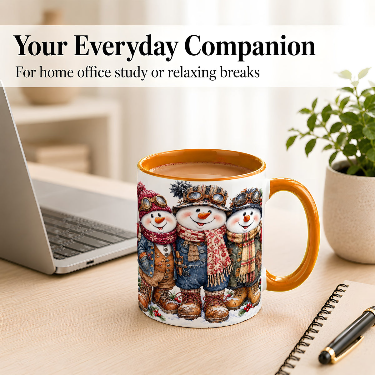 #pl[11oz|Orange] Steampunk Snowman Coffee Mug, Winter Friends Mug, Ceramic Cup