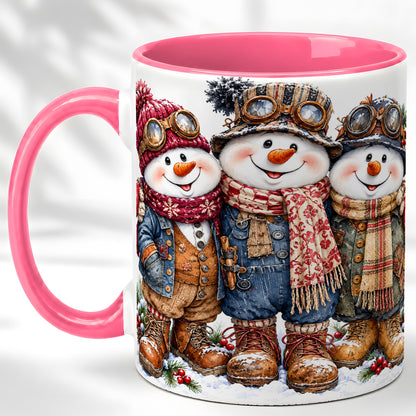 #pl[11oz|Pink] Steampunk Snowman Coffee Mug, Winter Friends Mug, Ceramic Cup