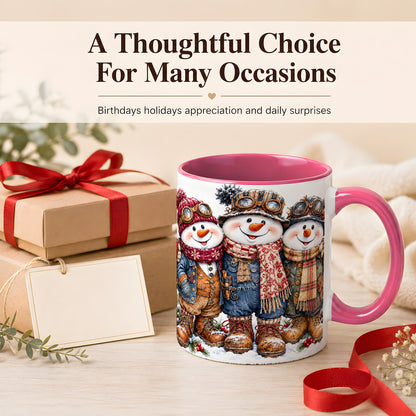 #pl[11oz|Pink] Steampunk Snowman Coffee Mug, Winter Friends Mug, Ceramic Cup