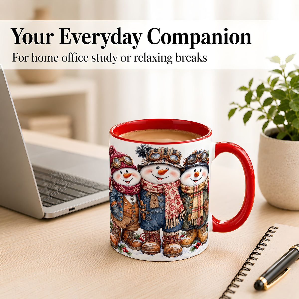 #pl[11oz|Red] Steampunk Snowman Coffee Mug, Winter Friends Mug, Ceramic Cup