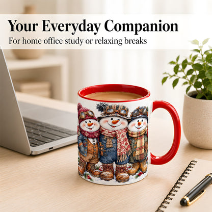 #pl[11oz|Red] Steampunk Snowman Coffee Mug, Winter Friends Mug, Ceramic Cup