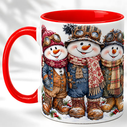 Steampunk Snowman Coffee Mug, Winter Friends Mug, Ceramic Cup