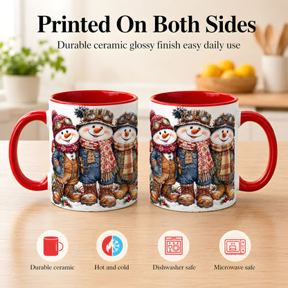 #pl[11oz|Red] Steampunk Snowman Coffee Mug, Winter Friends Mug, Ceramic Cup