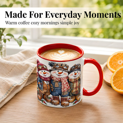 #pl[11oz|Red] Steampunk Snowman Coffee Mug, Winter Friends Mug, Ceramic Cup