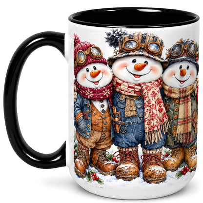 #pl[15oz|Black] Steampunk Snowman Coffee Mug, Winter Friends Mug, Ceramic Cup