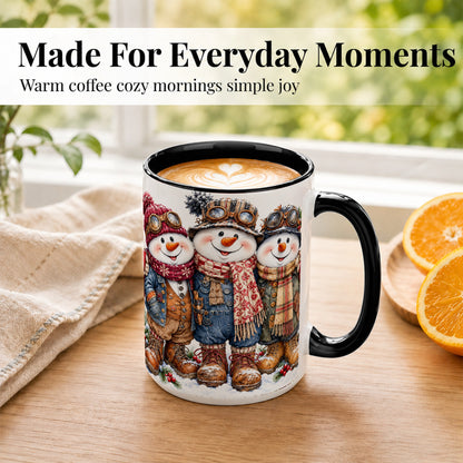 #pl[15oz|Black] Steampunk Snowman Coffee Mug, Winter Friends Mug, Ceramic Cup