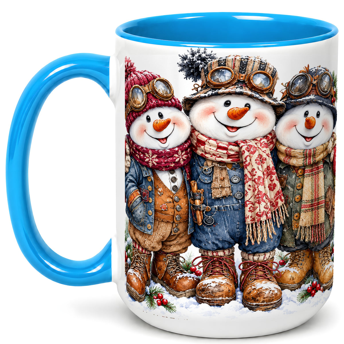 #pl[15oz|Blue] Steampunk Snowman Coffee Mug, Winter Friends Mug, Ceramic Cup