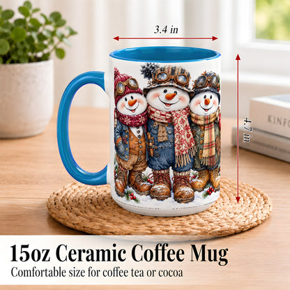 #pl[15oz|Blue] Steampunk Snowman Coffee Mug, Winter Friends Mug, Ceramic Cup