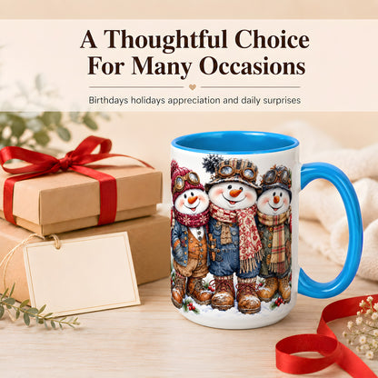 #pl[15oz|Blue] Steampunk Snowman Coffee Mug, Winter Friends Mug, Ceramic Cup