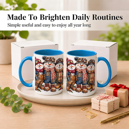 #pl[15oz|Blue] Steampunk Snowman Coffee Mug, Winter Friends Mug, Ceramic Cup