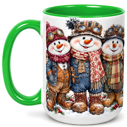 #pl[15oz|Green] Steampunk Snowman Coffee Mug, Winter Friends Mug, Ceramic Cup