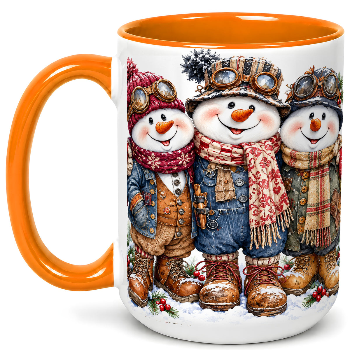 #pl[15oz|Orange] Steampunk Snowman Coffee Mug, Winter Friends Mug, Ceramic Cup