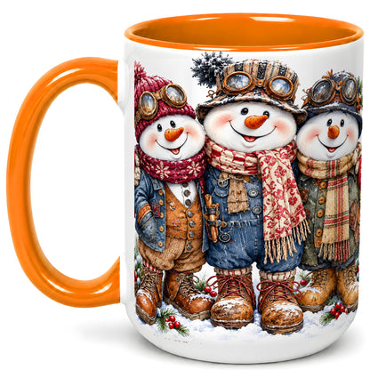 #pl[15oz|Orange] Steampunk Snowman Coffee Mug, Winter Friends Mug, Ceramic Cup