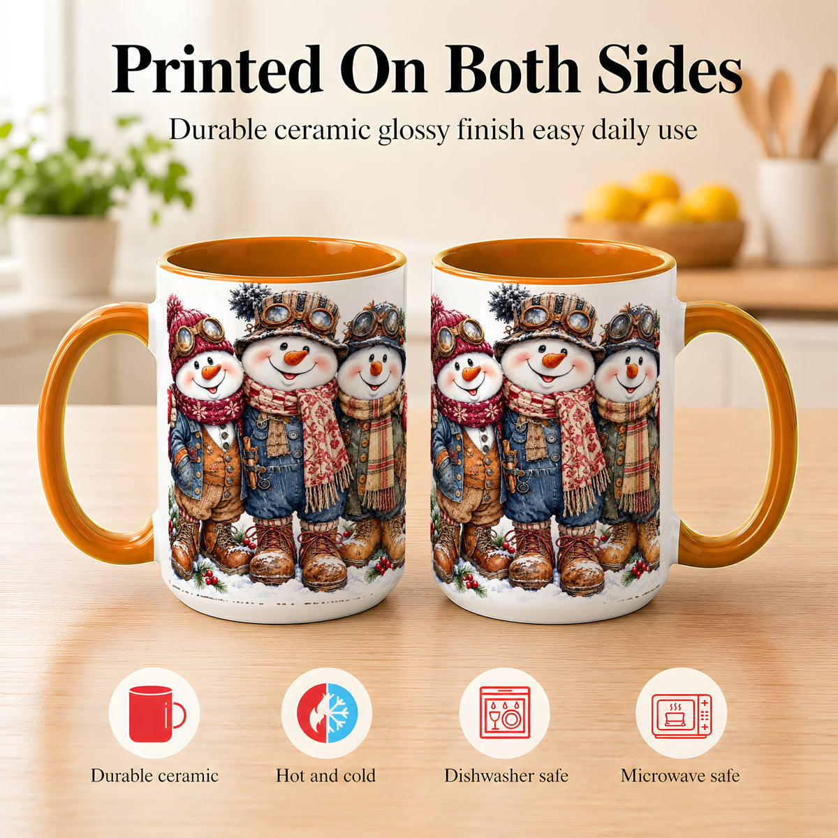 #pl[15oz|Orange] Steampunk Snowman Coffee Mug, Winter Friends Mug, Ceramic Cup