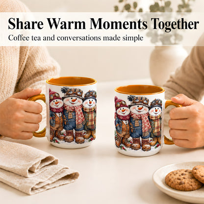 #pl[15oz|Orange] Steampunk Snowman Coffee Mug, Winter Friends Mug, Ceramic Cup