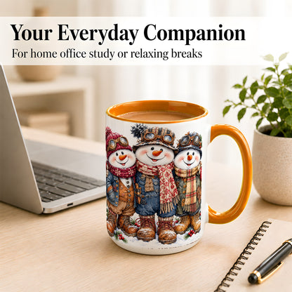 #pl[15oz|Orange] Steampunk Snowman Coffee Mug, Winter Friends Mug, Ceramic Cup