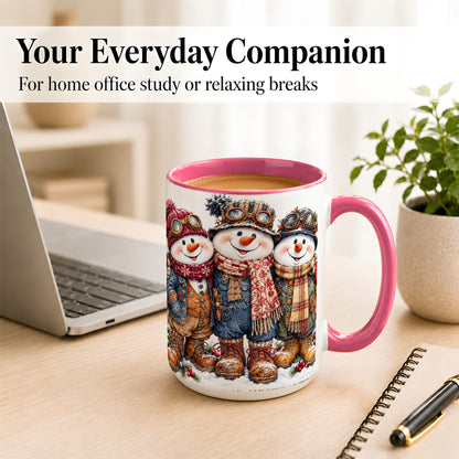 #pl[15oz|Pink] Steampunk Snowman Coffee Mug, Winter Friends Mug, Ceramic Cup