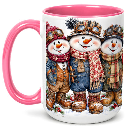 #pl[15oz|Pink] Steampunk Snowman Coffee Mug, Winter Friends Mug, Ceramic Cup