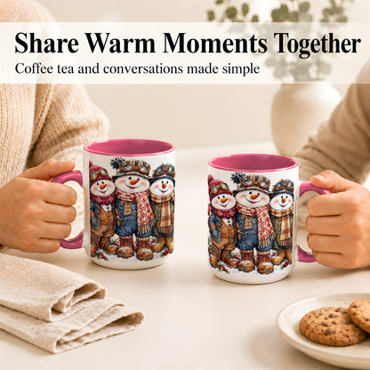 #pl[15oz|Pink] Steampunk Snowman Coffee Mug, Winter Friends Mug, Ceramic Cup