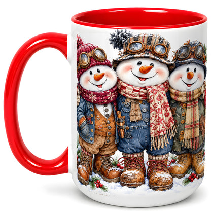 #pl[15oz|Red] Steampunk Snowman Coffee Mug, Winter Friends Mug, Ceramic Cup