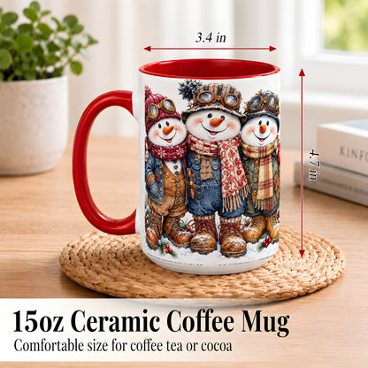 #pl[15oz|Red] Steampunk Snowman Coffee Mug, Winter Friends Mug, Ceramic Cup