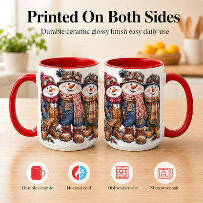 #pl[15oz|Red] Steampunk Snowman Coffee Mug, Winter Friends Mug, Ceramic Cup