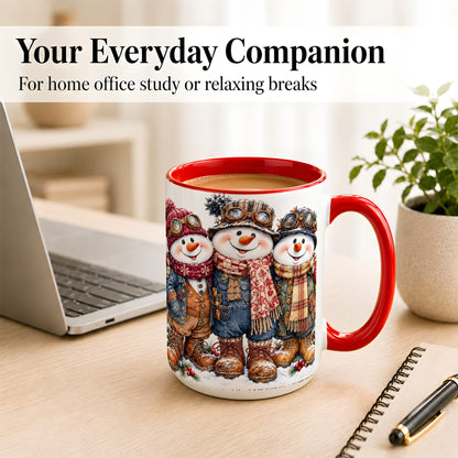 #pl[15oz|Red] Steampunk Snowman Coffee Mug, Winter Friends Mug, Ceramic Cup