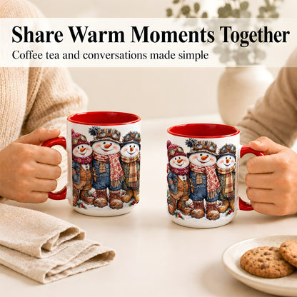 #pl[15oz|Red] Steampunk Snowman Coffee Mug, Winter Friends Mug, Ceramic Cup
