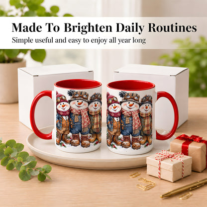 #pl[15oz|Red] Steampunk Snowman Coffee Mug, Winter Friends Mug, Ceramic Cup