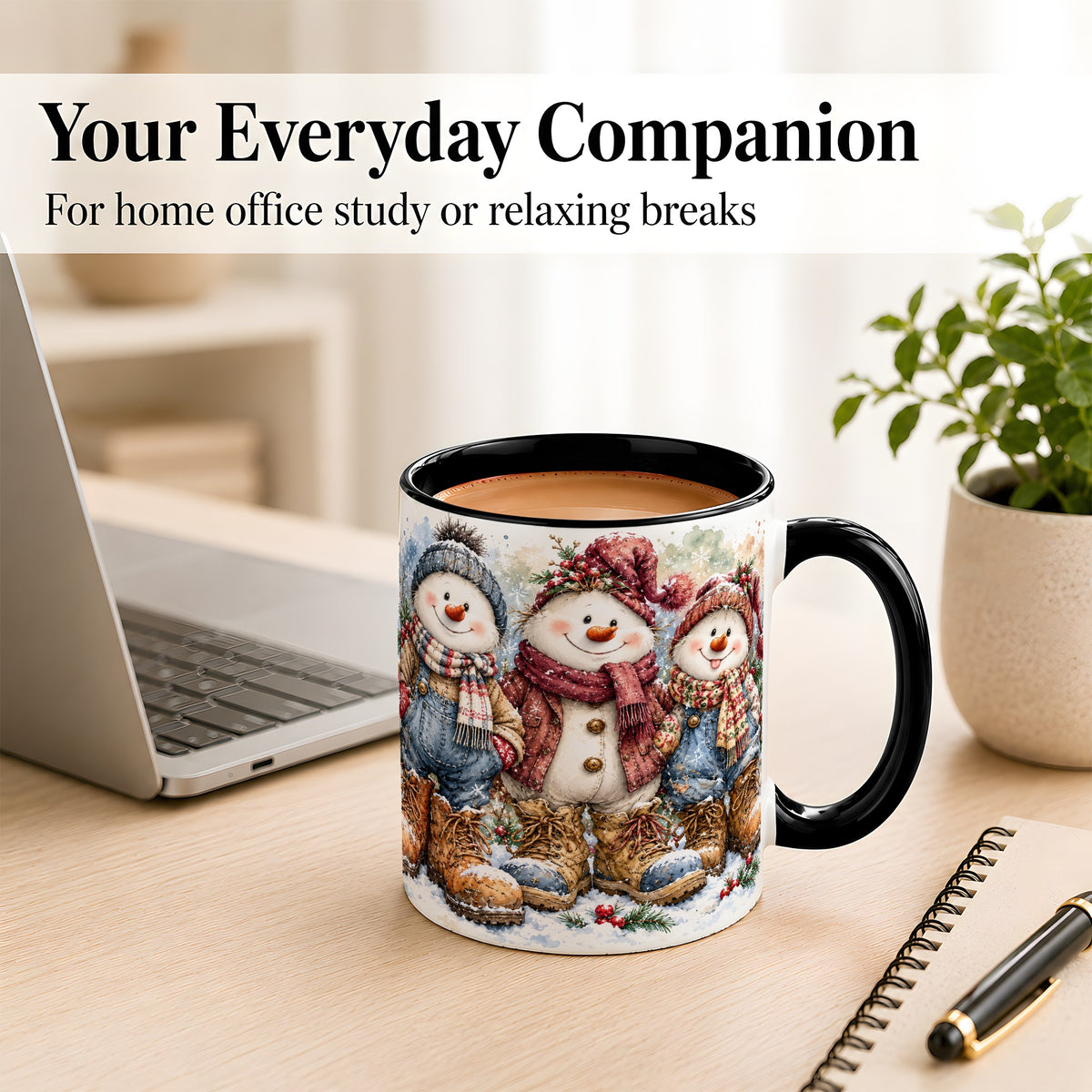 #pl[11oz|Black] Snowman Family Coffee Mug, Winter Friends Mug, Ceramic Cup