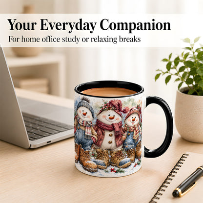 #pl[11oz|Black] Snowman Family Coffee Mug, Winter Friends Mug, Ceramic Cup