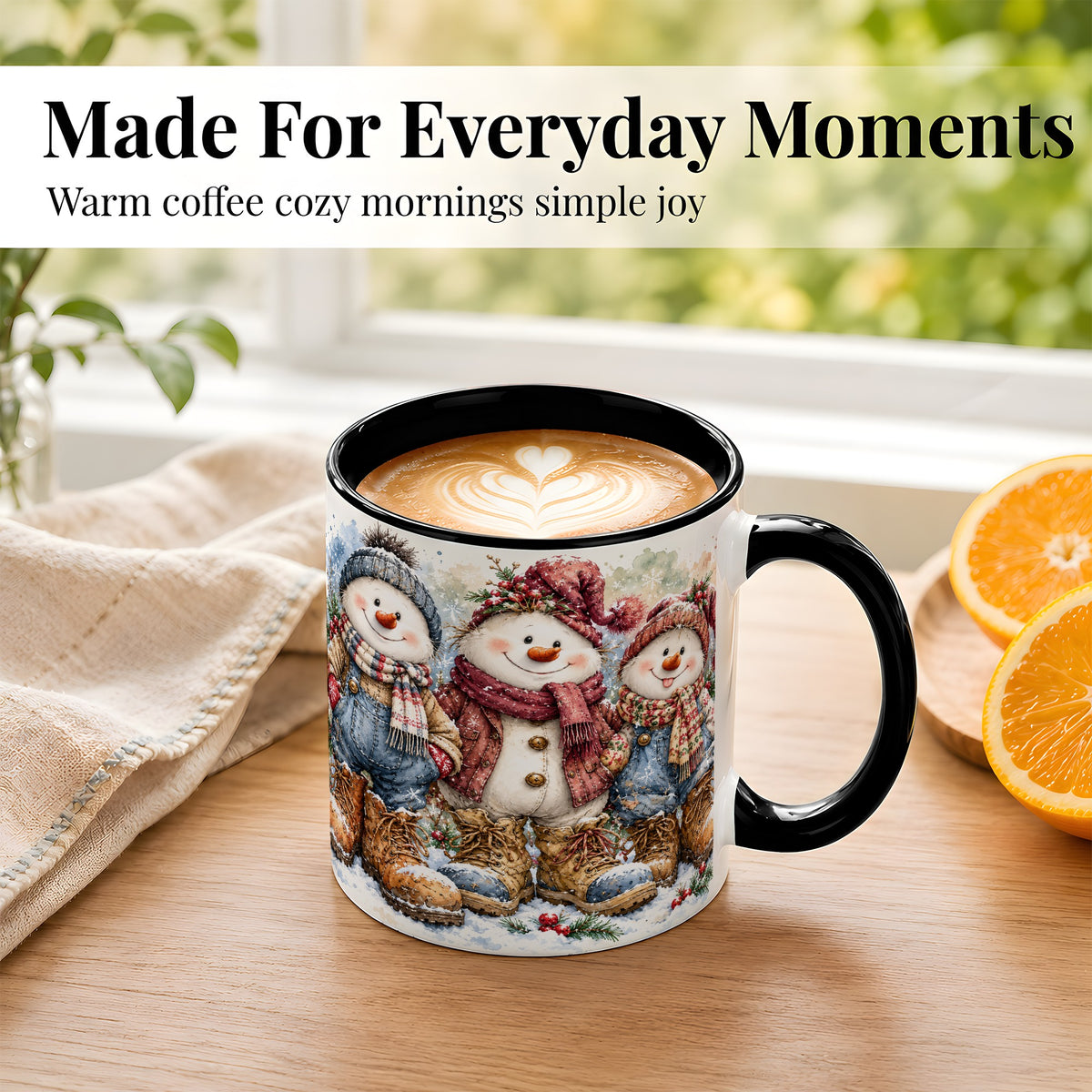 #pl[11oz|Black] Snowman Family Coffee Mug, Winter Friends Mug, Ceramic Cup