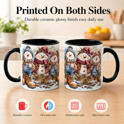 #pl[11oz|Black] Snowman Family Coffee Mug, Winter Friends Mug, Ceramic Cup