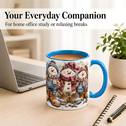 #pl[11oz|Blue] Snowman Family Coffee Mug, Winter Friends Mug, Ceramic Cup