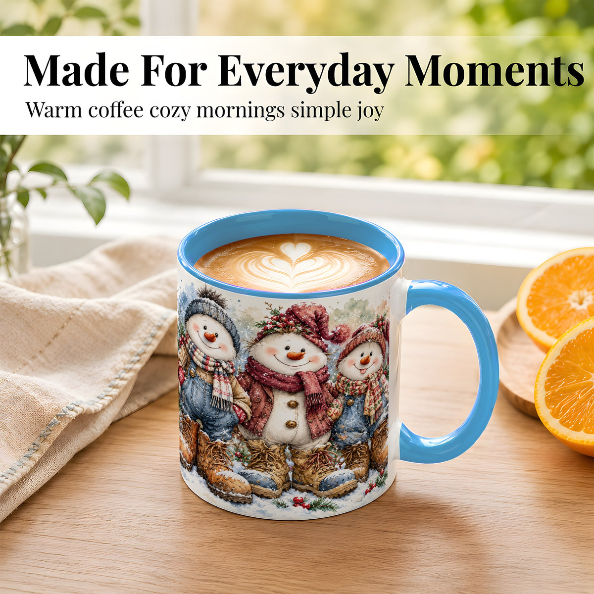 #pl[11oz|Blue] Snowman Family Coffee Mug, Winter Friends Mug, Ceramic Cup