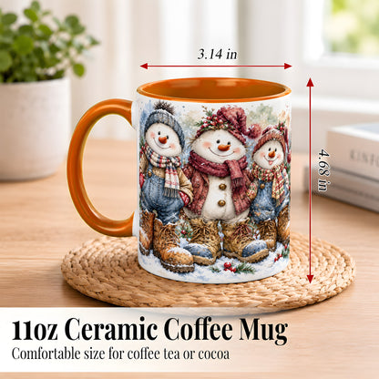 #pl[11oz|Orange] Snowman Family Coffee Mug, Winter Friends Mug, Ceramic Cup