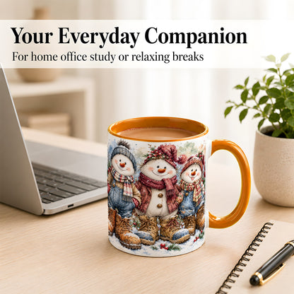 #pl[11oz|Orange] Snowman Family Coffee Mug, Winter Friends Mug, Ceramic Cup