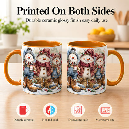 #pl[11oz|Orange] Snowman Family Coffee Mug, Winter Friends Mug, Ceramic Cup