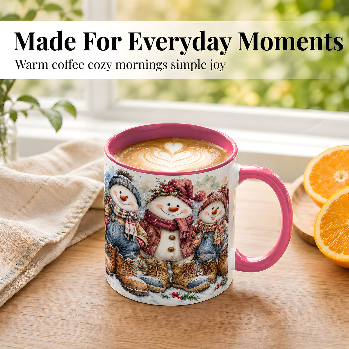 #pl[11oz|Pink] Snowman Family Coffee Mug, Winter Friends Mug, Ceramic Cup