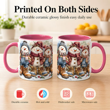 #pl[11oz|Pink] Snowman Family Coffee Mug, Winter Friends Mug, Ceramic Cup