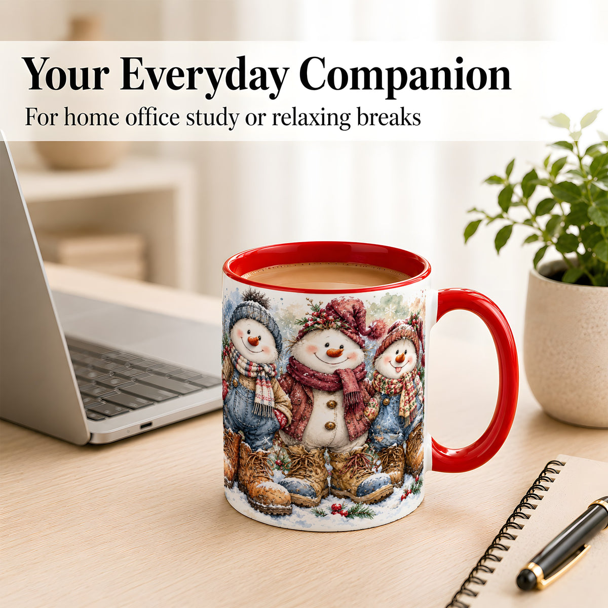 #pl[11oz|Red] Snowman Family Coffee Mug, Winter Friends Mug, Ceramic Cup