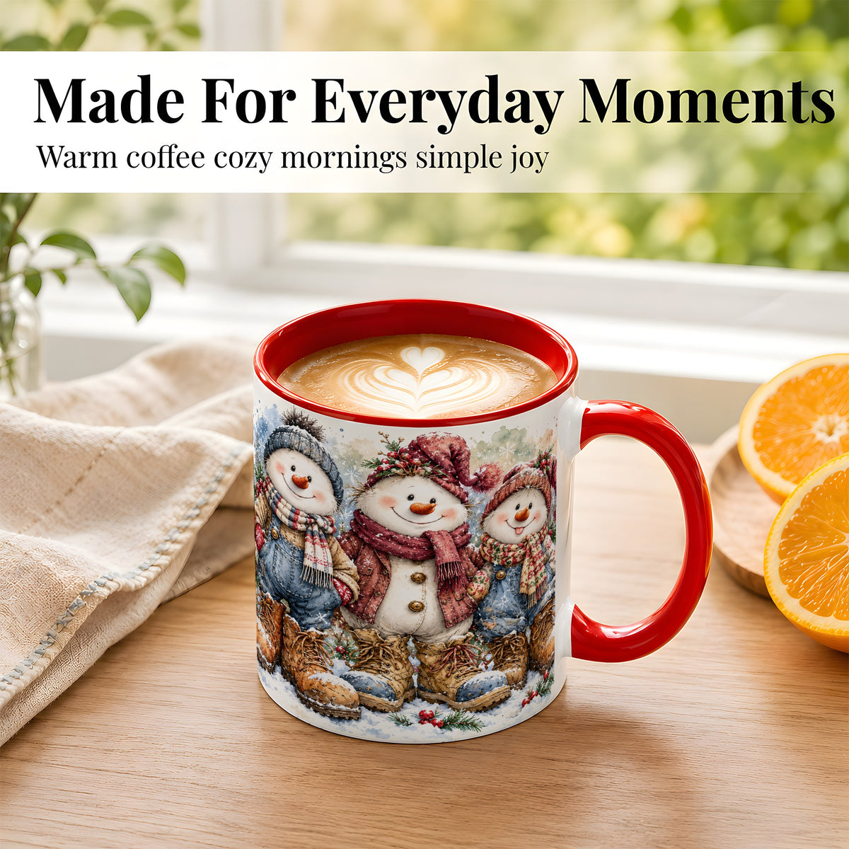 #pl[11oz|Red] Snowman Family Coffee Mug, Winter Friends Mug, Ceramic Cup